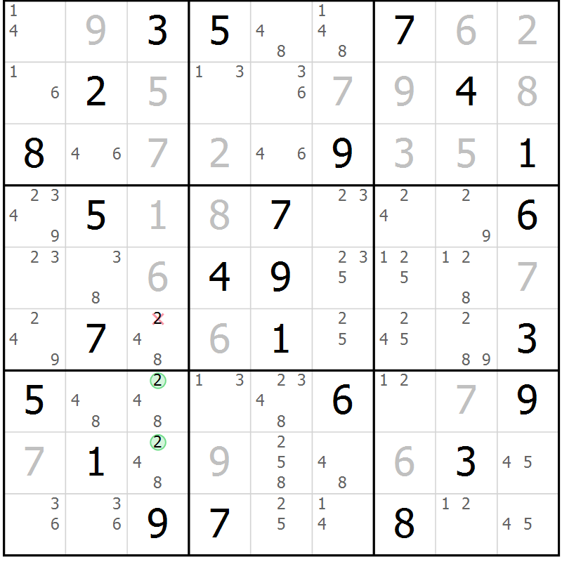 Position des candidats pour la solution de la Gr 48 page 51 du magazine de sudoku Maestro n° 103