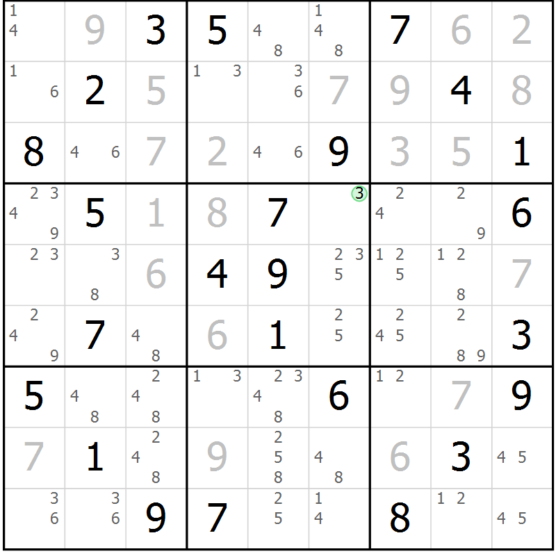 Position des candidats pour la solution de la Gr 48 page 51 du magazine de sudoku Maestro n° 103