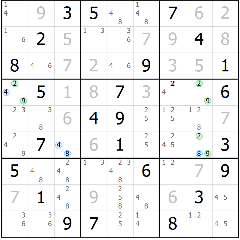 Position des candidats pour la solution de la Gr 48 page 51 du magazine de sudoku Maestro n° 103