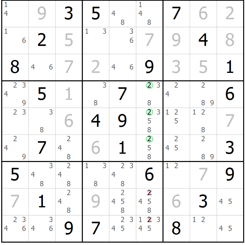 Position des candidats pour la solution de la Gr 48 page 51 du magazine de sudoku Maestro n° 103