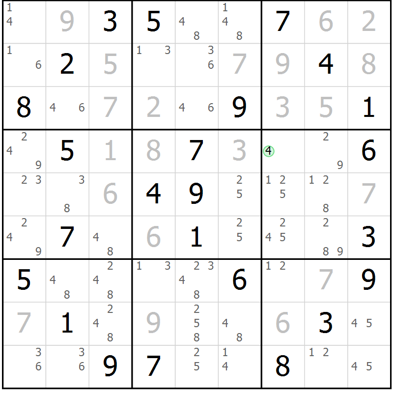 Position des candidats pour la solution de la Gr 48 page 51 du magazine de sudoku Maestro n° 103