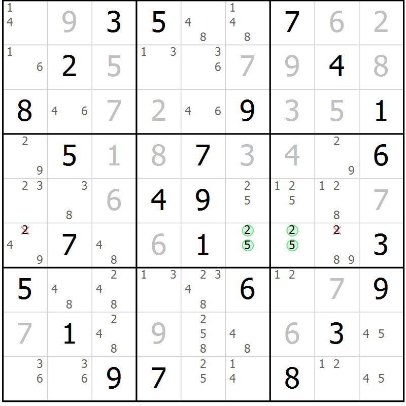 Position des candidats pour la solution de la Gr 48 page 51 du magazine de sudoku Maestro n° 103