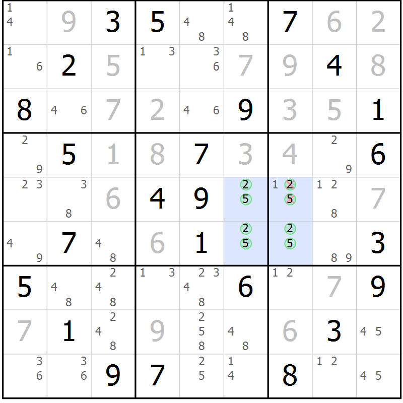 Position des candidats pour la solution de la Gr 48 page 51 du magazine de sudoku Maestro n° 103