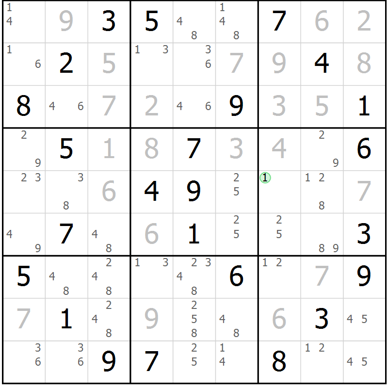 Position des candidats pour la solution de la Gr 48 page 51 du magazine de sudoku Maestro n° 103