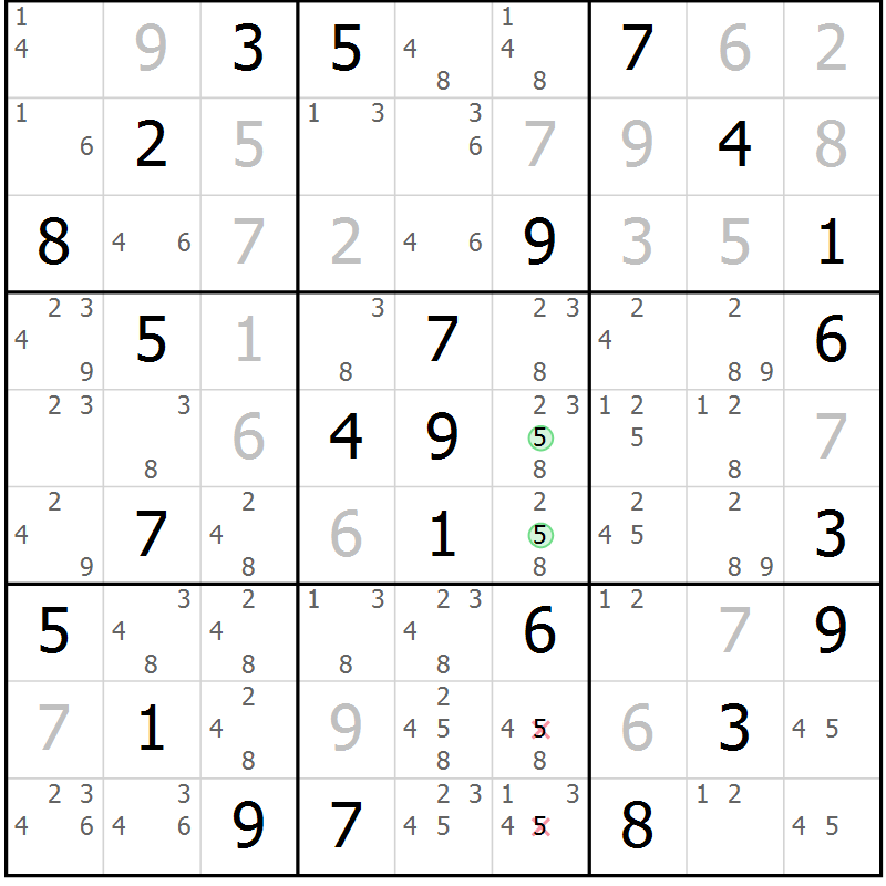 Position des candidats pour la solution de la Gr 48 page 51 du magazine de sudoku Maestro n° 103