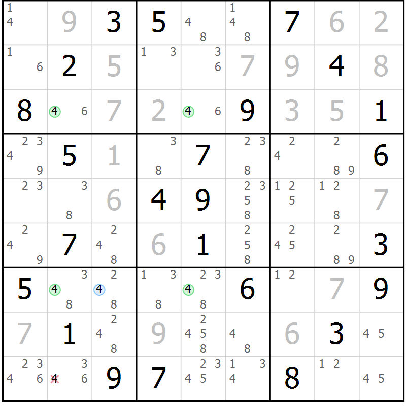 Position des candidats pour la solution de la Gr 48 page 51 du magazine de sudoku Maestro n° 103