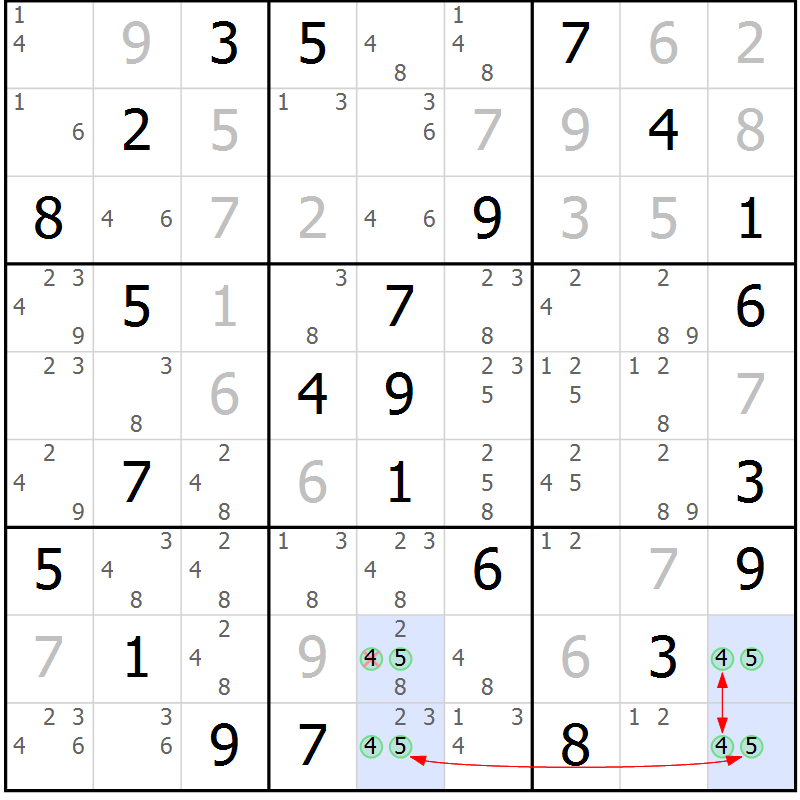 Position des candidats pour la solution de la Gr 48 page 51 du magazine de sudoku Maestro n° 103