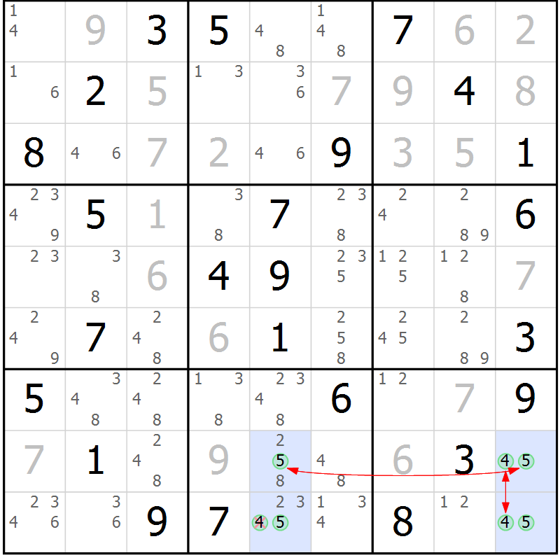 Position des candidats pour la solution de la Gr 48 page 51 du magazine de sudoku Maestro n° 103