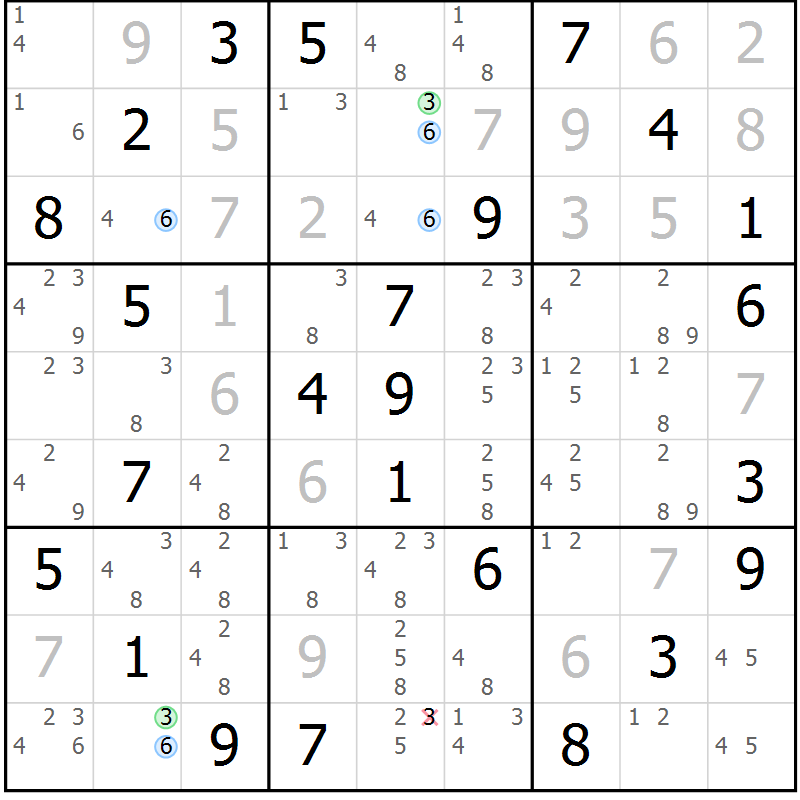 Position des candidats pour la solution de la Gr 48 page 51 du magazine de sudoku Maestro n° 103