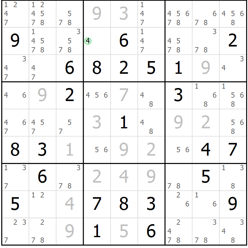 Position des candidats pour la solution de la Gr 49 page 52 du magazine de sudoku Maestro n° 103