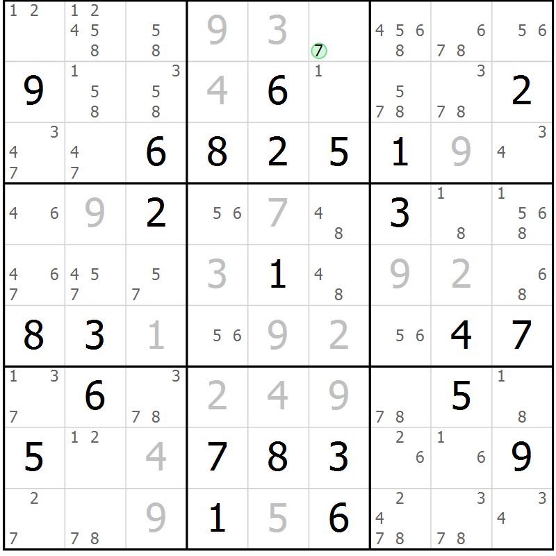 Position des candidats pour la solution de la Gr 49 page 52 du magazine de sudoku Maestro n° 103