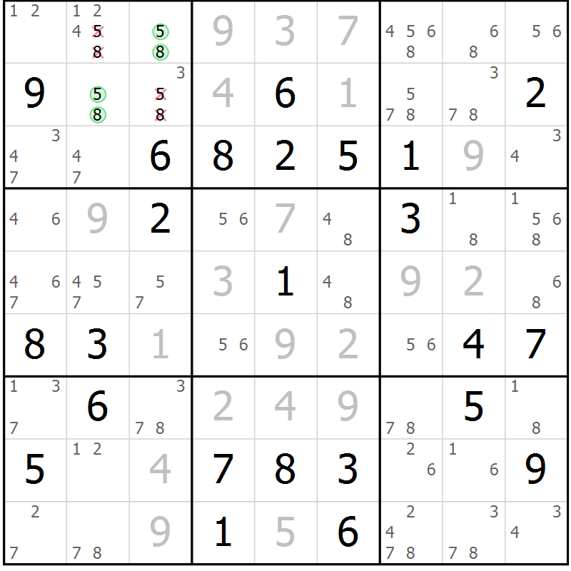 Position des candidats pour la solution de la Gr 49 page 52 du magazine de sudoku Maestro n° 103