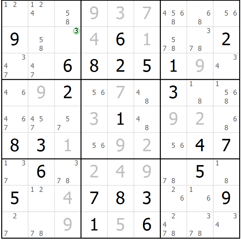 Position des candidats pour la solution de la Gr 49 page 52 du magazine de sudoku Maestro n° 103