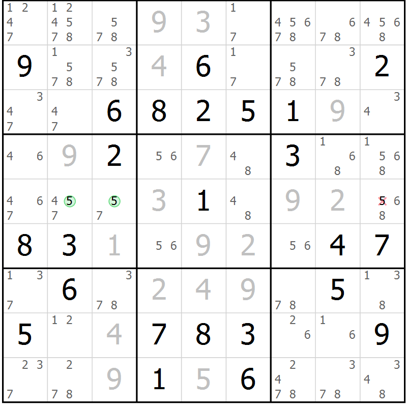 Position des candidats pour la solution de la Gr 49 page 52 du magazine de sudoku Maestro n° 103