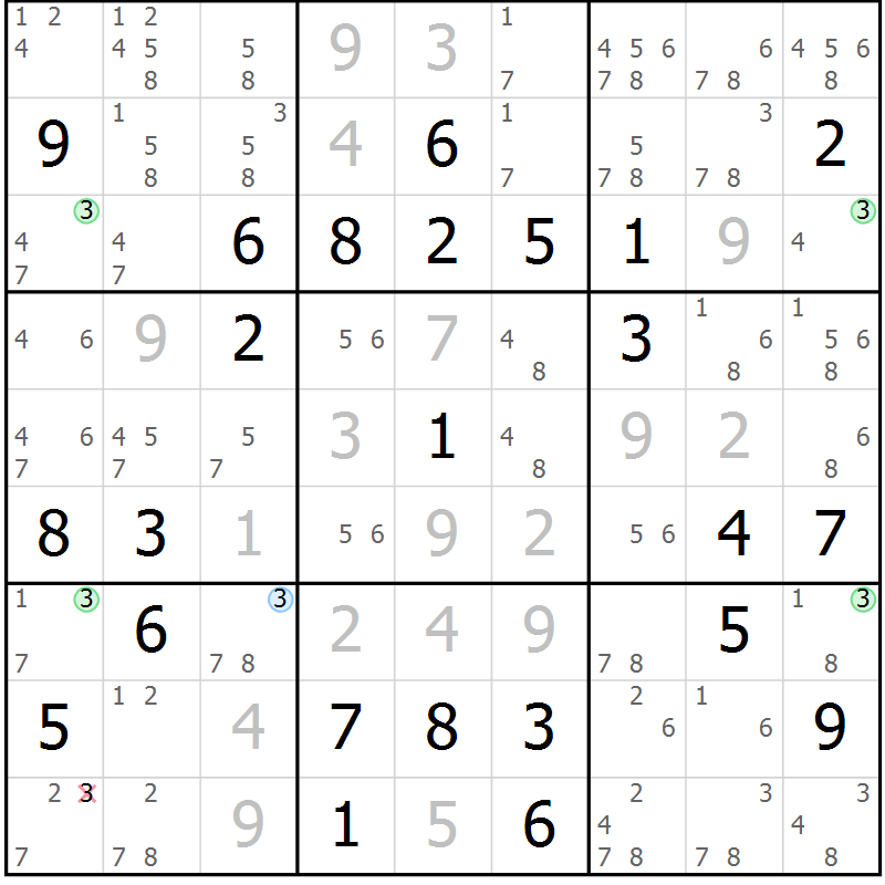 Position des candidats pour la solution de la Gr 49 page 52 du magazine de sudoku Maestro n° 103