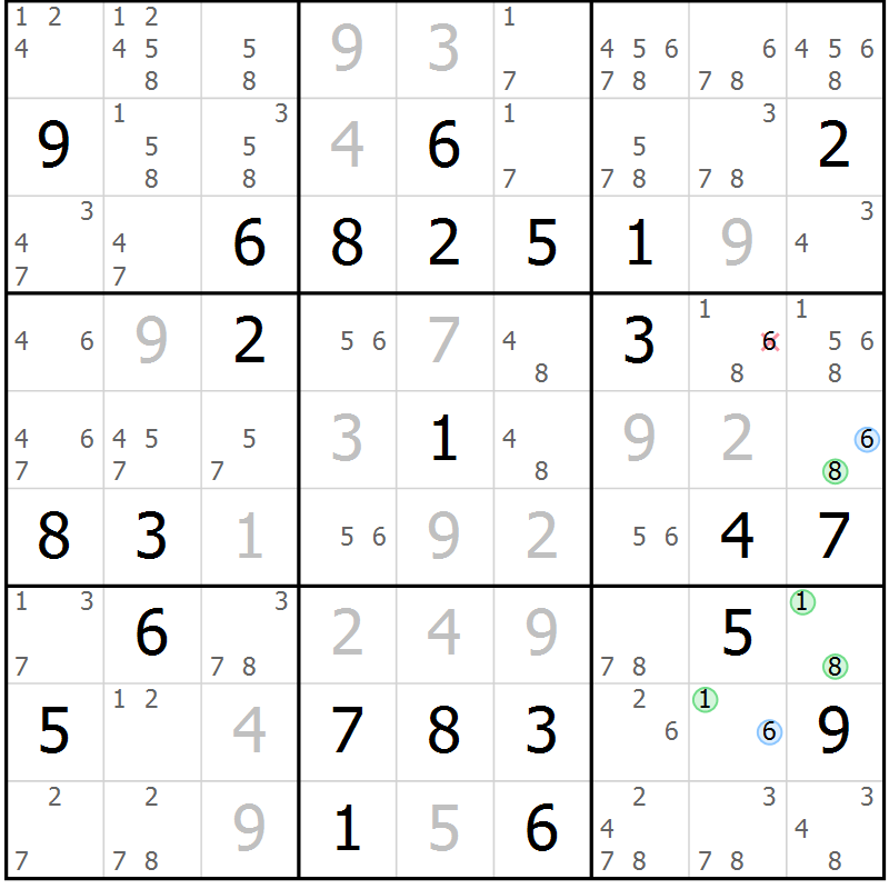 Position des candidats pour la solution de la Gr 49 page 52 du magazine de sudoku Maestro n° 103