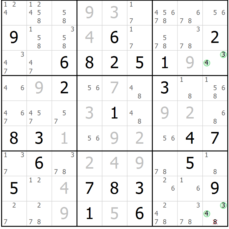 Position des candidats pour la solution de la Gr 49 page 52 du magazine de sudoku Maestro n° 103