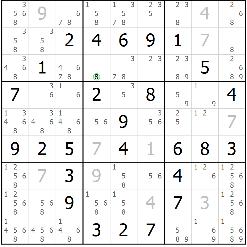 Position des candidats pour la solution de la Gr 5 page 8 du magazine de sudoku Maestro n° 103