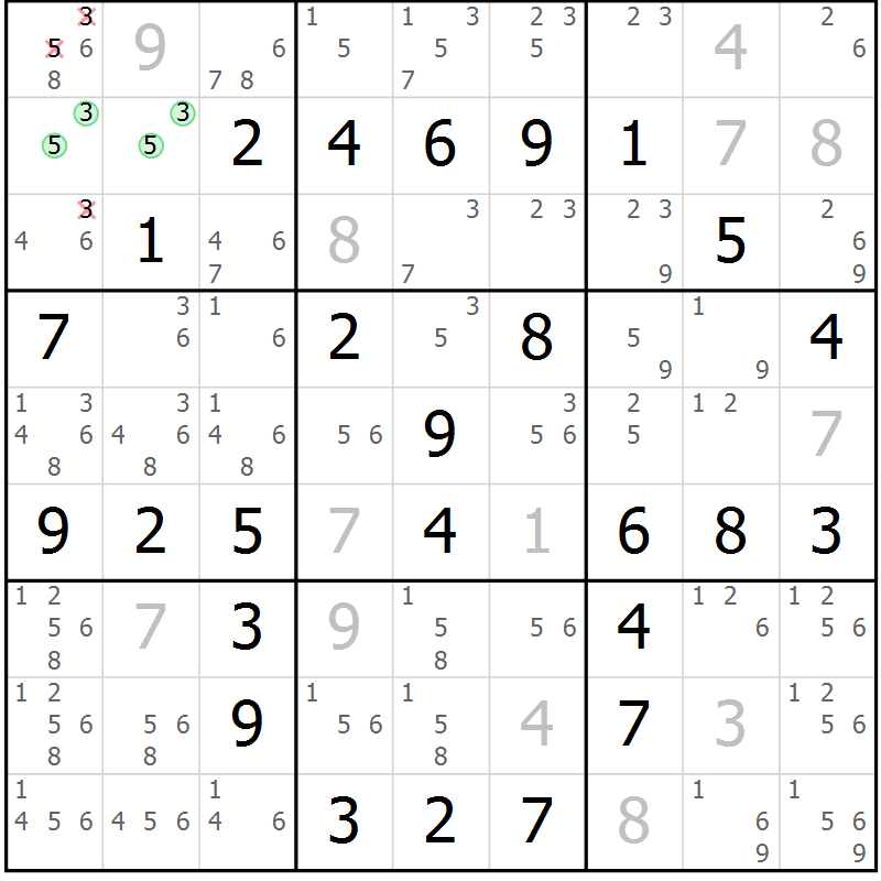Position des candidats pour la solution de la Gr 5 page 8 du magazine de sudoku Maestro n° 103