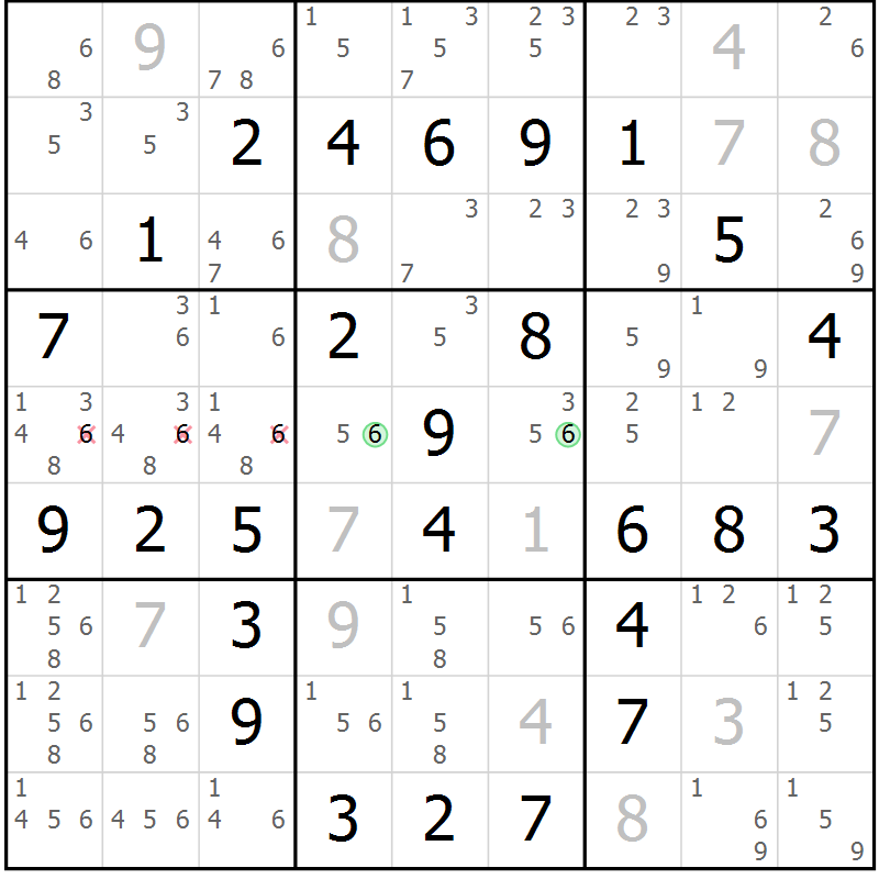 Position des candidats pour la solution de la Gr 5 page 8 du magazine de sudoku Maestro n° 103