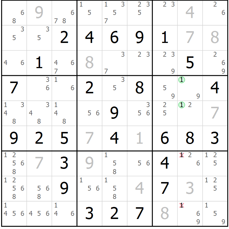 Position des candidats pour la solution de la Gr 5 page 8 du magazine de sudoku Maestro n° 103
