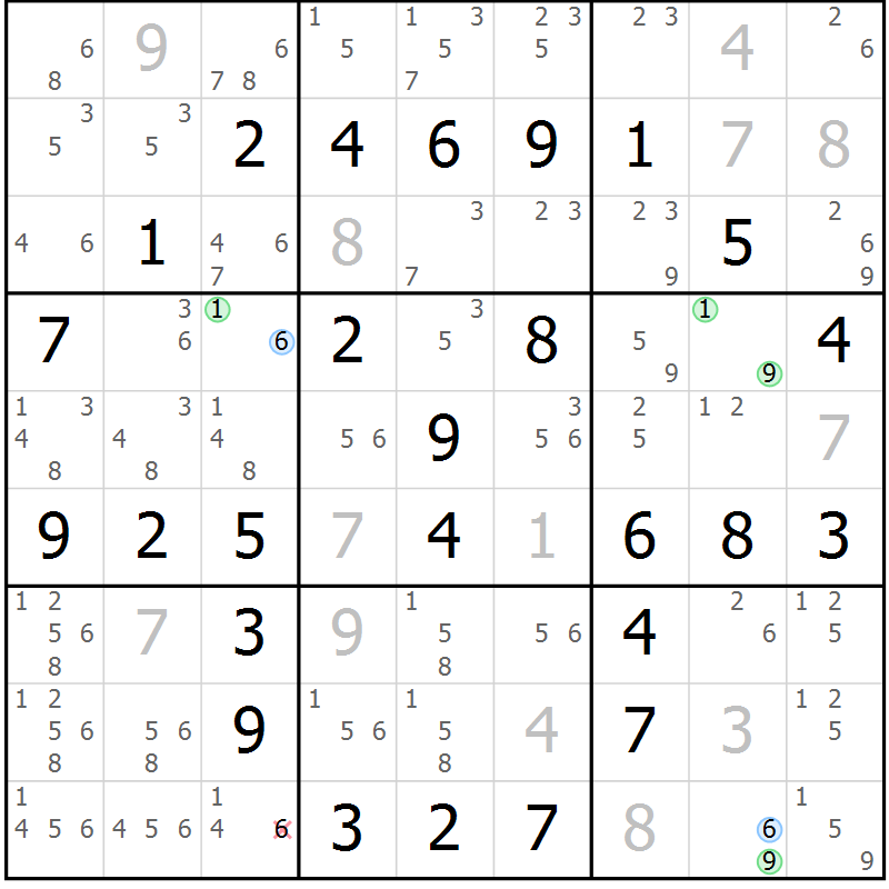 Position des candidats pour la solution de la Gr 5 page 8 du magazine de sudoku Maestro n° 103
