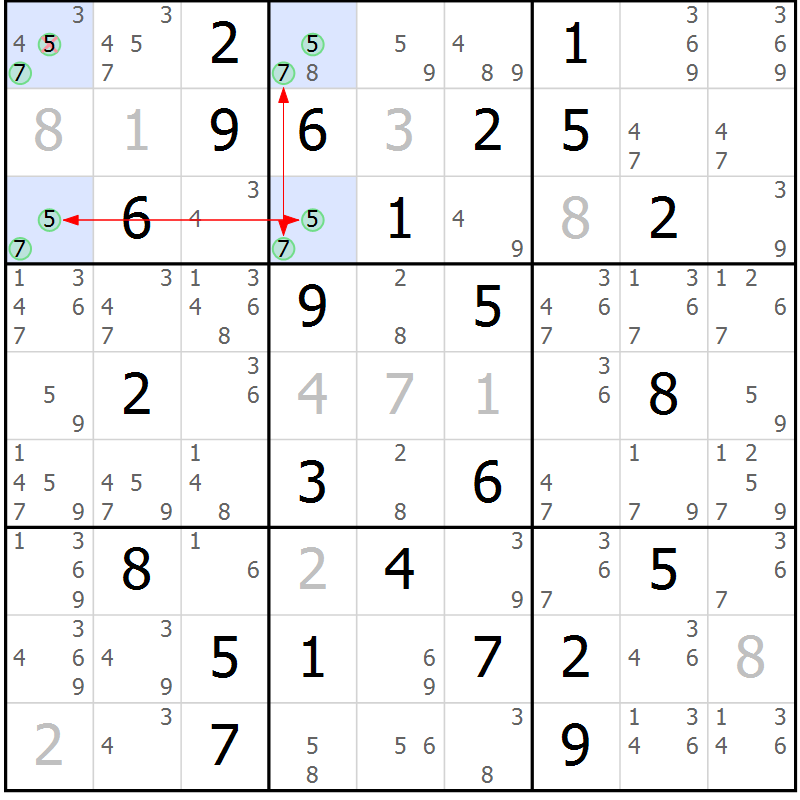 Position des candidats pour la solution de la Gr 50 page 53 du magazine de sudoku Maestro n° 103