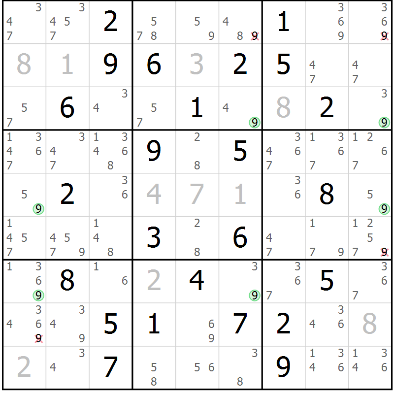 Position des candidats pour la solution de la Gr 50 page 53 du magazine de sudoku Maestro n° 103