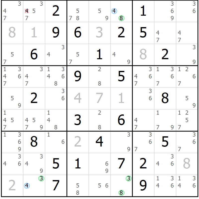 Position des candidats pour la solution de la Gr 50 page 53 du magazine de sudoku Maestro n° 103