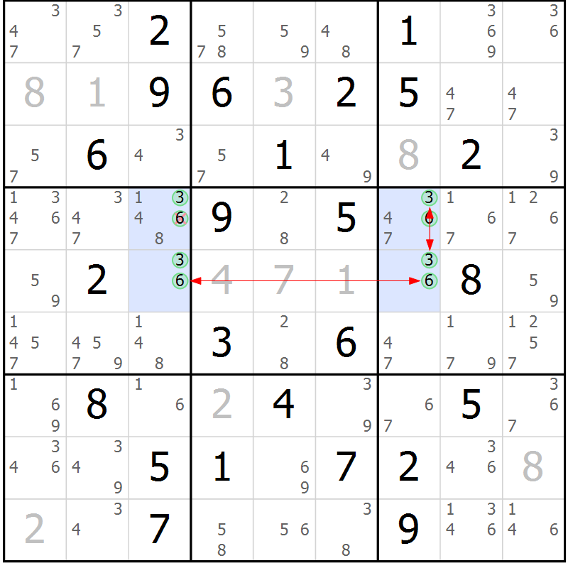 Position des candidats pour la solution de la Gr 50 page 53 du magazine de sudoku Maestro n° 103