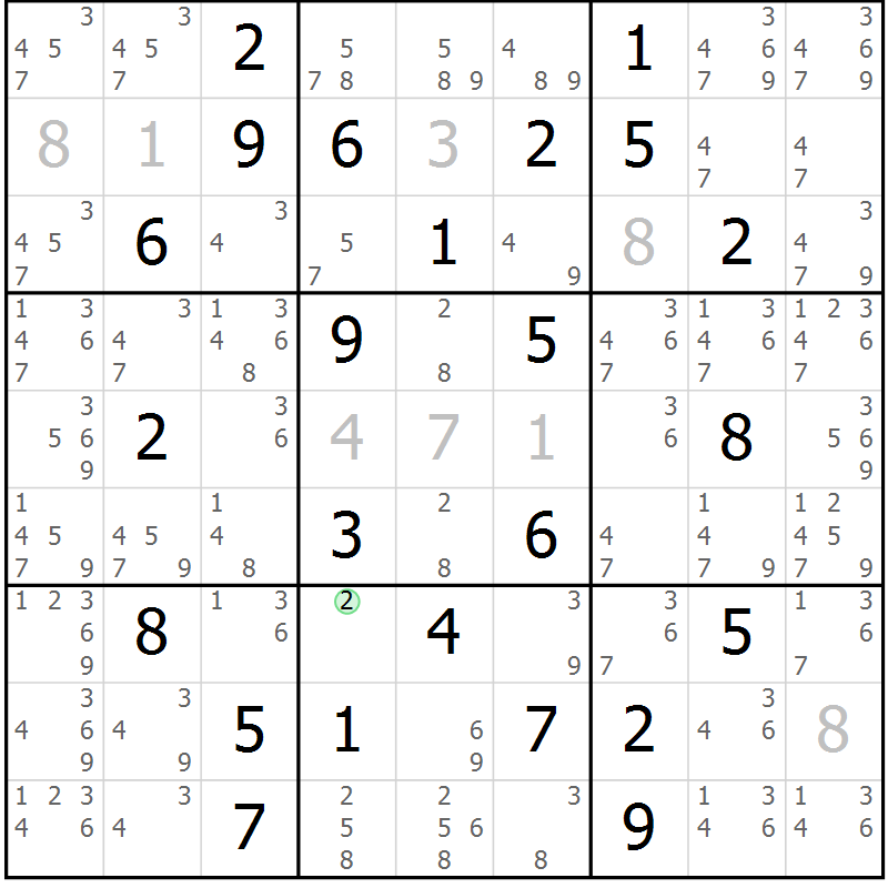 Position des candidats pour la solution de la Gr 50 page 53 du magazine de sudoku Maestro n° 103