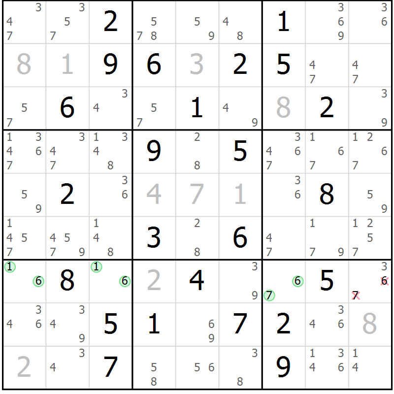 Position des candidats pour la solution de la Gr 50 page 53 du magazine de sudoku Maestro n° 103