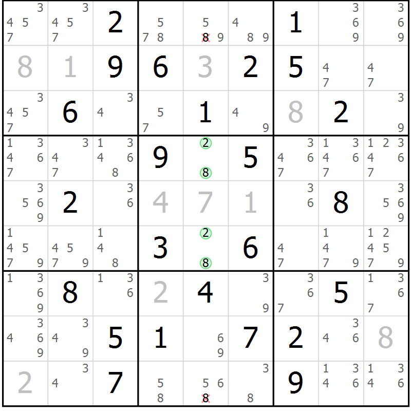 Position des candidats pour la solution de la Gr 50 page 53 du magazine de sudoku Maestro n° 103
