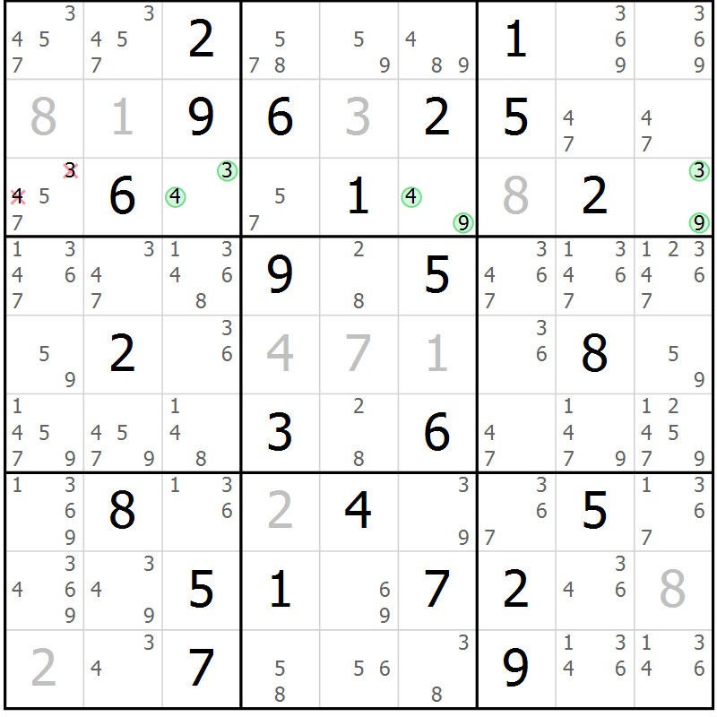 Position des candidats pour la solution de la Gr 50 page 53 du magazine de sudoku Maestro n° 103
