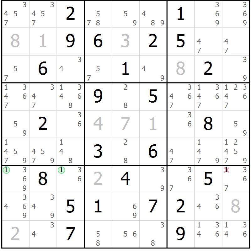 Position des candidats pour la solution de la Gr 50 page 53 du magazine de sudoku Maestro n° 103