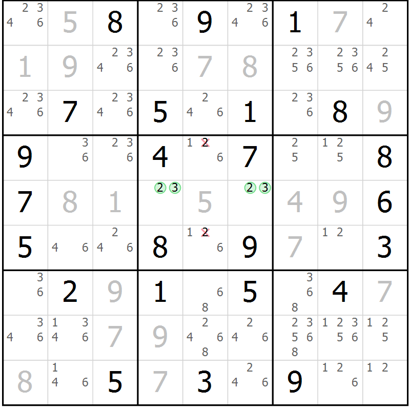 Position des candidats pour la solution de la Gr 51 page 54 du magazine de sudoku Maestro n° 103