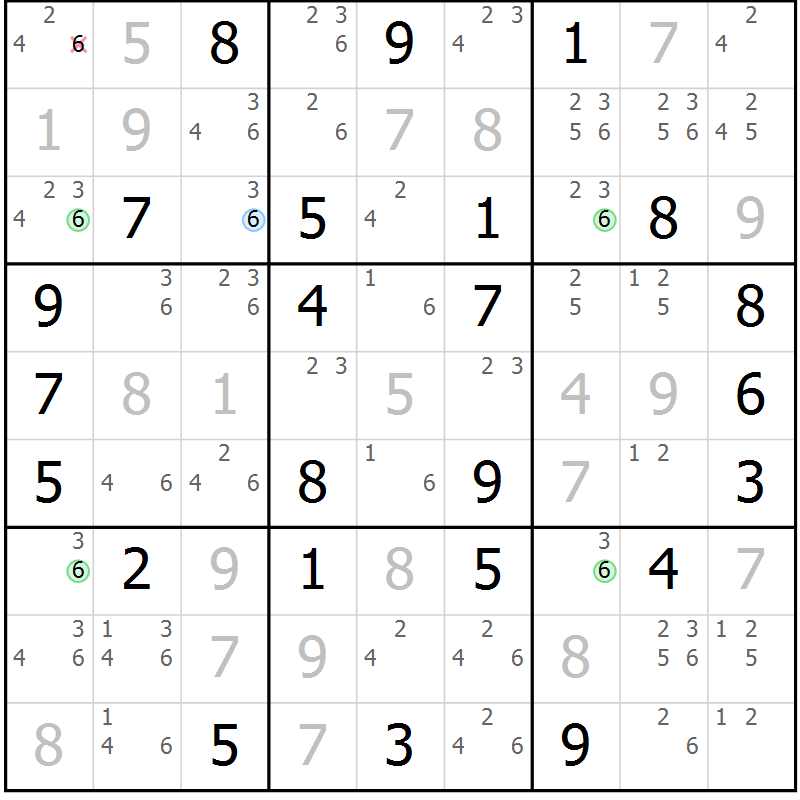 Position des candidats pour la solution de la Gr 51 page 54 du magazine de sudoku Maestro n° 103