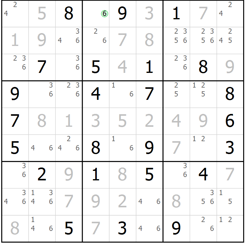 Position des candidats pour la solution de la Gr 51 page 54 du magazine de sudoku Maestro n° 103