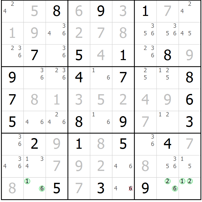 Position des candidats pour la solution de la Gr 51 page 54 du magazine de sudoku Maestro n° 103