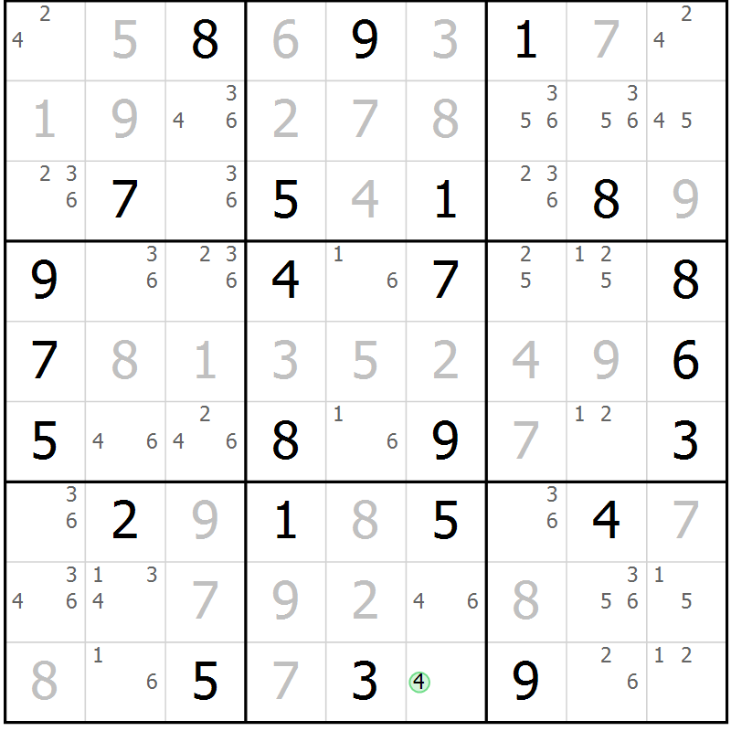 Position des candidats pour la solution de la Gr 51 page 54 du magazine de sudoku Maestro n° 103