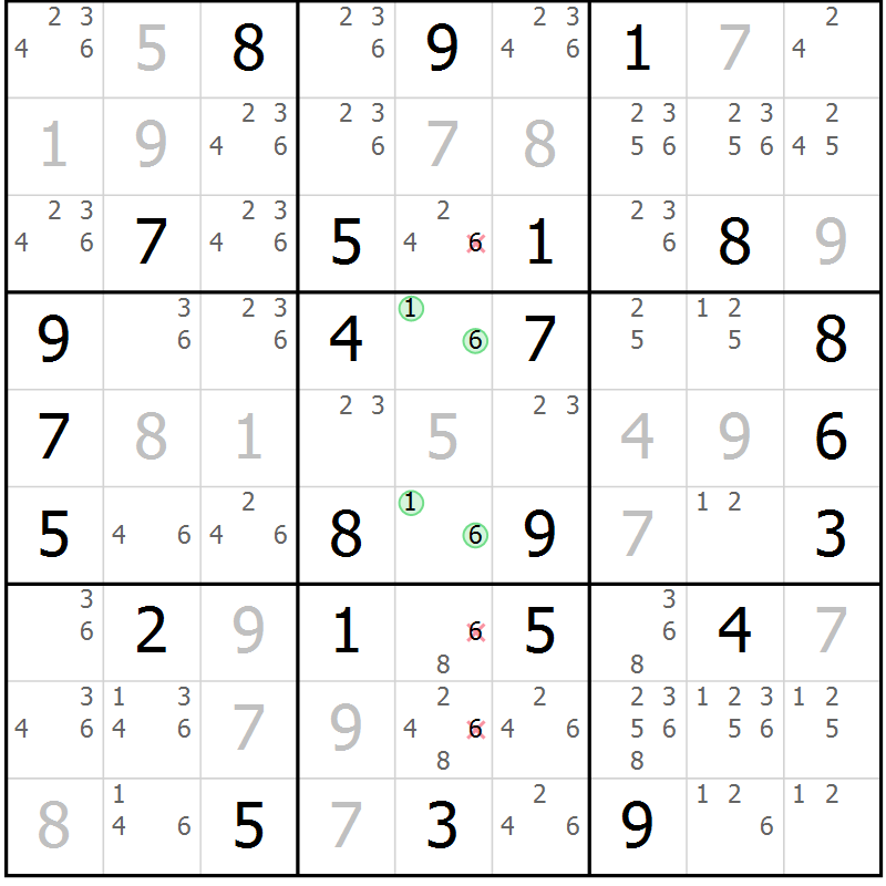 Position des candidats pour la solution de la Gr 51 page 54 du magazine de sudoku Maestro n° 103