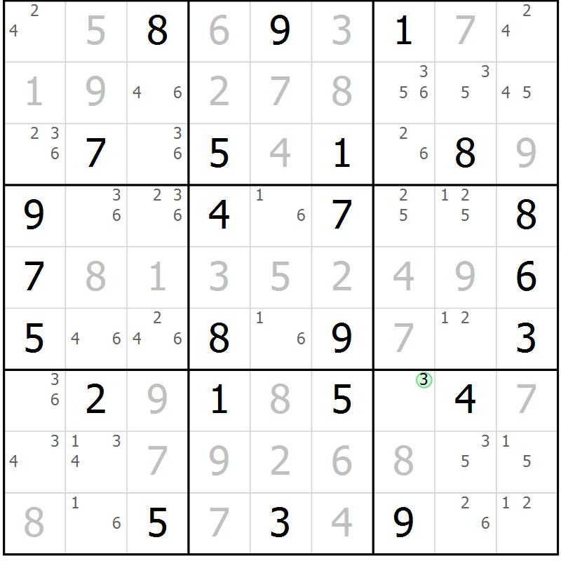 Position des candidats pour la solution de la Gr 51 page 54 du magazine de sudoku Maestro n° 103