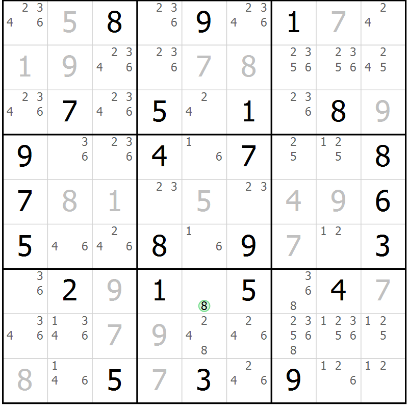 Position des candidats pour la solution de la Gr 51 page 54 du magazine de sudoku Maestro n° 103