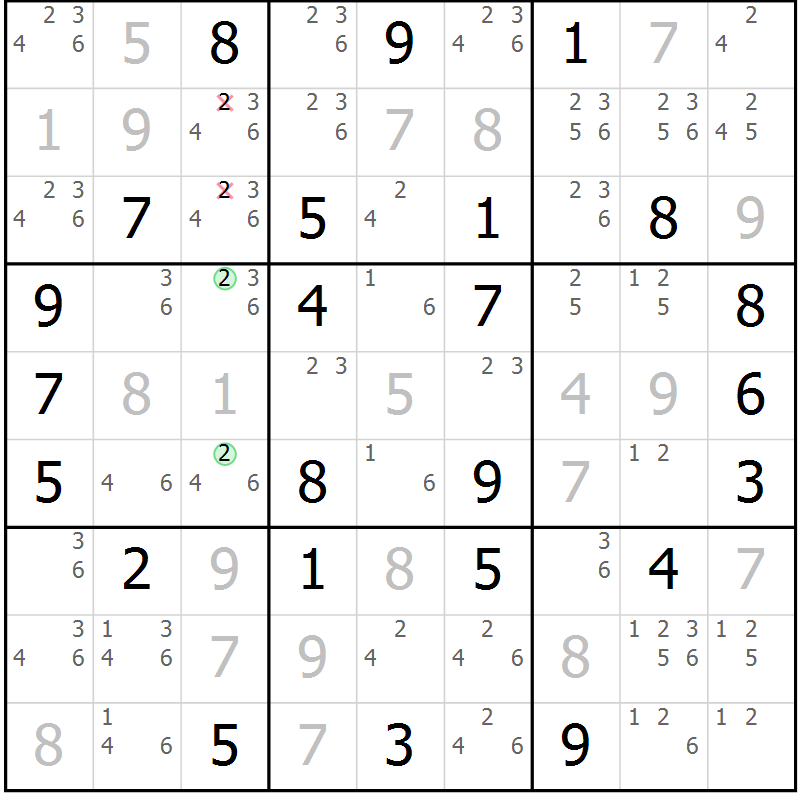 Position des candidats pour la solution de la Gr 51 page 54 du magazine de sudoku Maestro n° 103