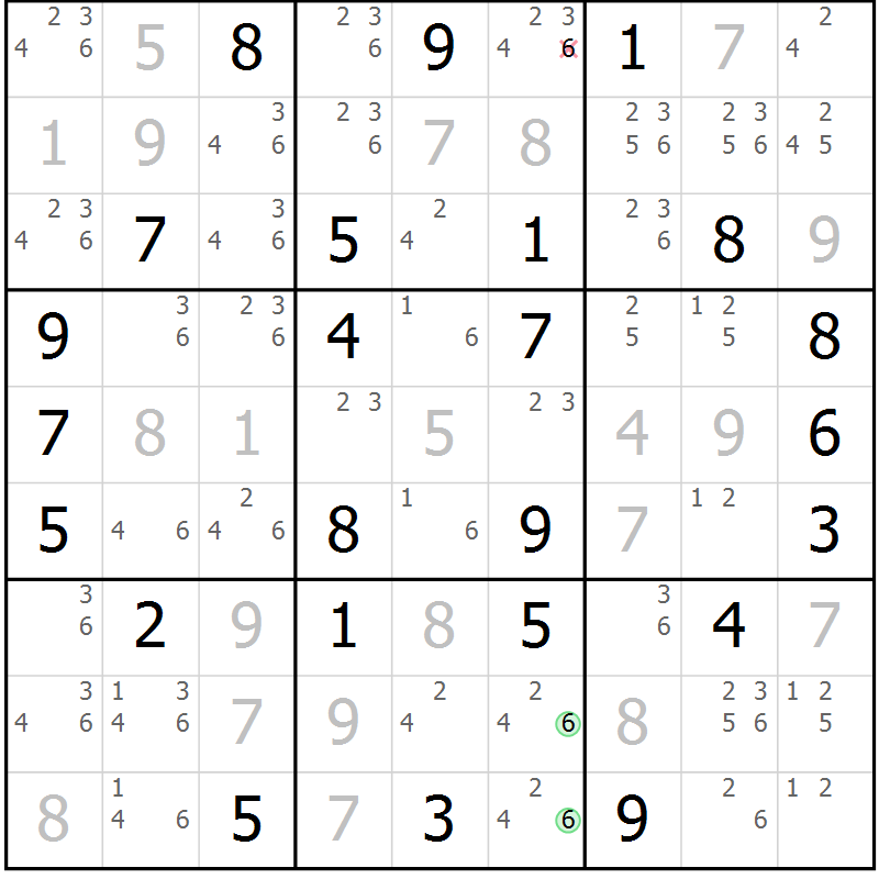 Position des candidats pour la solution de la Gr 51 page 54 du magazine de sudoku Maestro n° 103