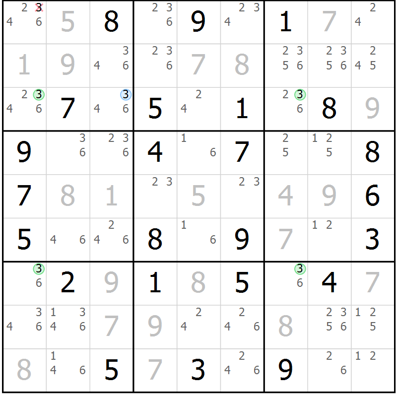 Position des candidats pour la solution de la Gr 51 page 54 du magazine de sudoku Maestro n° 103