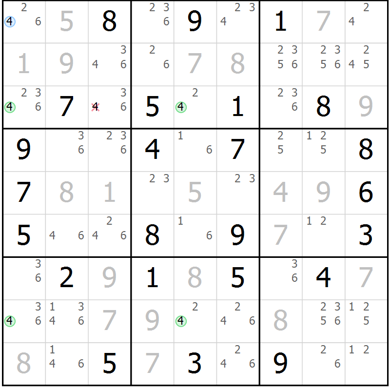 Position des candidats pour la solution de la Gr 51 page 54 du magazine de sudoku Maestro n° 103