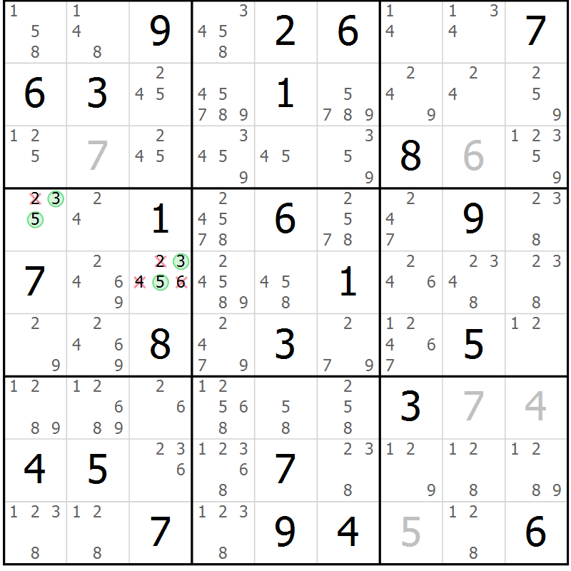 Position des candidats pour la solution de la Gr 52 page 55 du magazine de sudoku Maestro n° 103