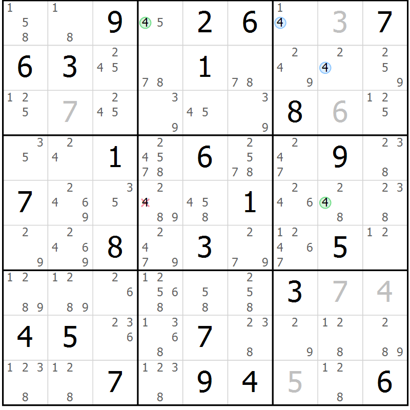 Position des candidats pour la solution de la Gr 52 page 55 du magazine de sudoku Maestro n° 103