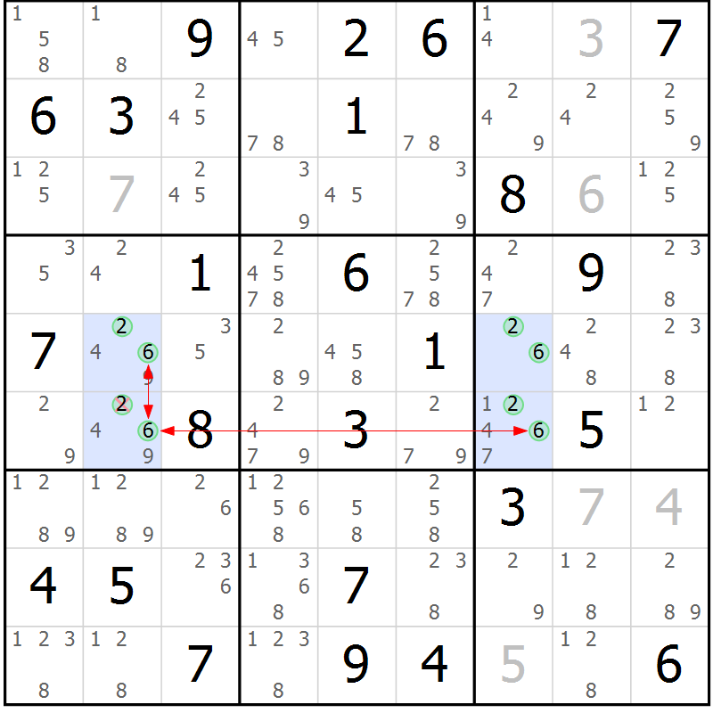 Position des candidats pour la solution de la Gr 52 page 55 du magazine de sudoku Maestro n° 103